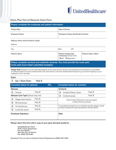 Unitedhealthcare Vision Plan Out Of Network Claim Form - PlanForms.net