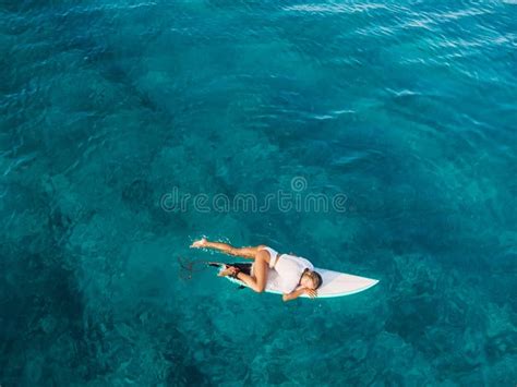 Naked Surfer Girl With Surfboard On Tropical Beach Harmony With Nature Stock Photo Image Of