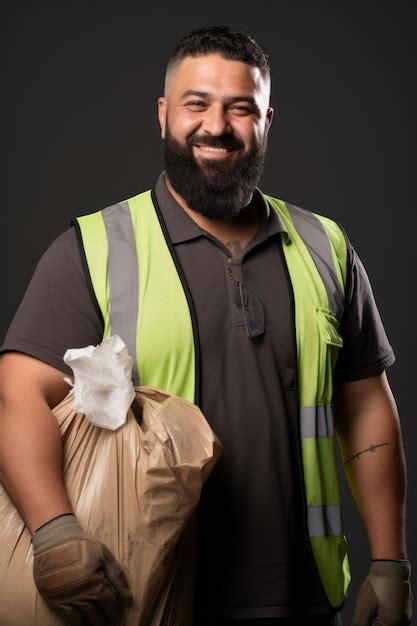 Premium Photo Portrait Of A Smiling Man Holding A Garbage Bag