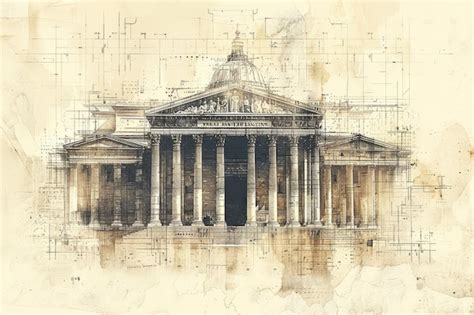 Neoclassical Architecture Sketch | Premium AI-generated image