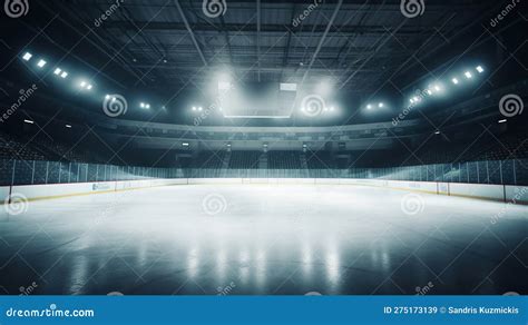 Interior De Un Estadio De Hockey Sobre Hielo Iluminado Por Focos Ai