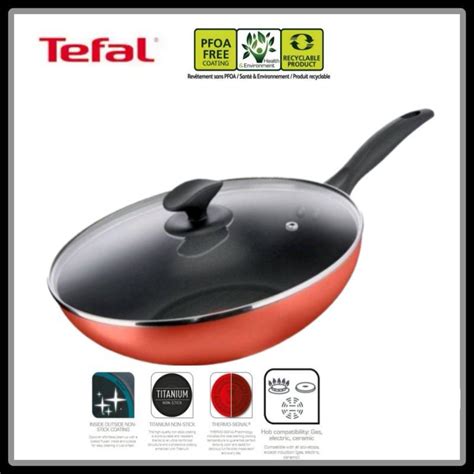 TEFAL 28CM WOKPAN TITANIUM NON STICK ROSY WITH GLASS LID NOT