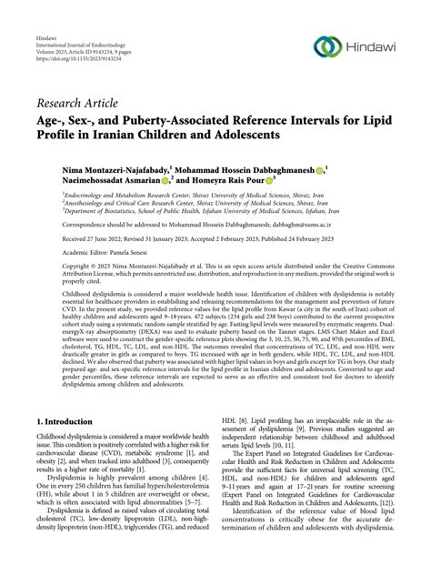 Pdf Age Sex And Puberty Associated Reference Intervals For Lipid Profile In Iranian