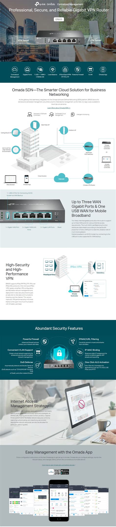 TP-Link ER605 (TL-R605) Omada Gigabit Multi-WAN VPN Router Load Balance ...