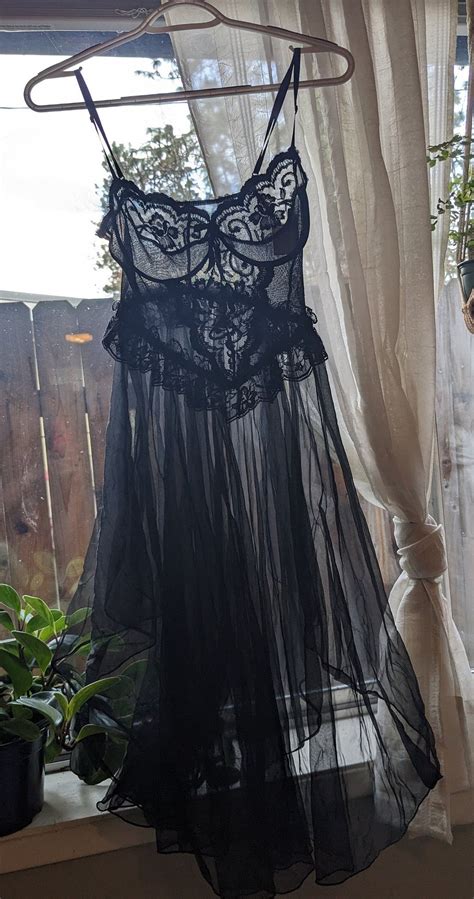 Dreamgirl Black Chemise Lingerie Vintage S Glamour Etsy