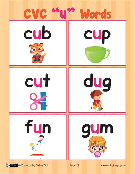 Cvc U” Words Flash Cards Free Printable Papercraft Templates