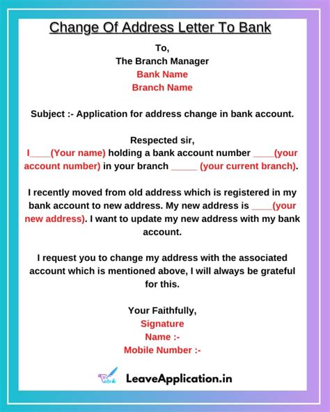 Application For Address Change In Bank Sample