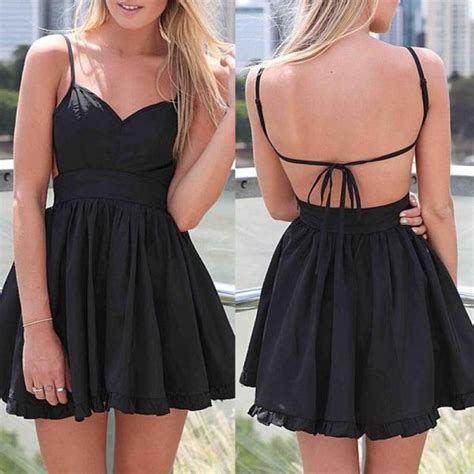 Spaghetti Strap Backless Black Skater Dress Short Dress On Luulla