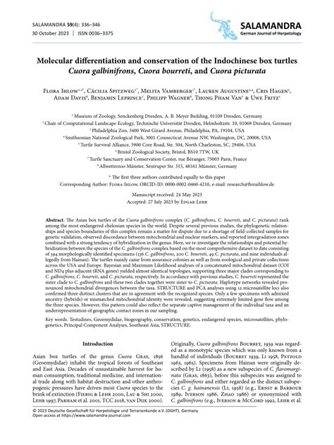 PDF Molecular Differentiation And Conservation Of The Indochinese Box