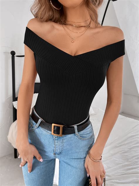 Shein Privé Rib Knit Off Shoulder Tee Shein Uk