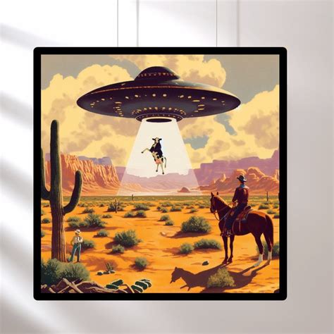 UFO Cow Abduction Trendy Western Cowboy Wall Art, Vintage 1950's ...