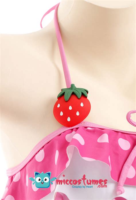 Kawaii Erdbeere Neckholder Bikini Rüschen Badeanzug in Rose