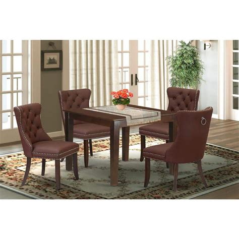 East West Furniture 5 Piece Mahogany Finish Solid Wood Top Square