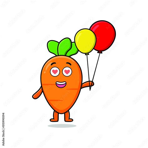 Cute Cartoon Carrot Floating With Balloon Cartoon Vector Illustration In Concept Flat Cartoon