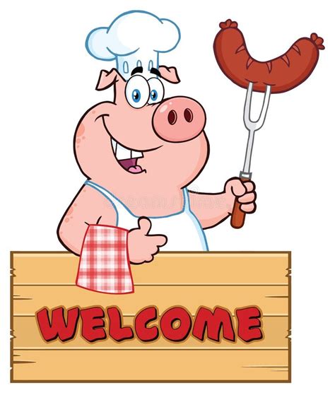 Sausage Chef Cartoon Mascot Character With Sausage Stock Vector