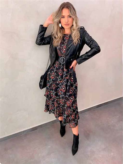 Look Vestido E Jaqueta De Couro
