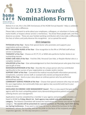 Fillable Online Awards Nominations Form Fax Email Print Pdffiller