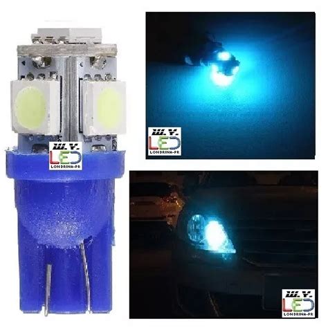 1 Led T10 Pingo W5w 5 Leds Meia Luz Farolete Azul Cristal MercadoLivre