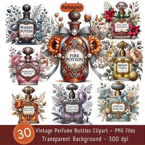 30 Png Vintage Perfume Bottles Clip Art Watercolor Perfume Clip Art