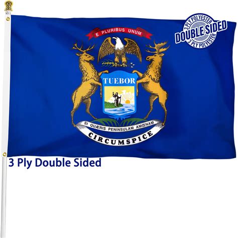 Double Sided Michigan State Flag 3x5 Ft Heavy Duty 3 Ply Durable