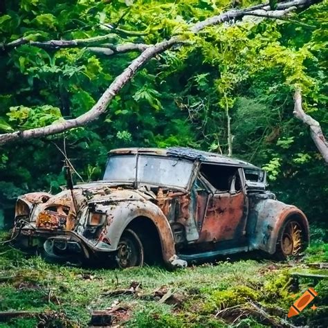 Post Apocalyptic Car Covered In Vegetation On Craiyon