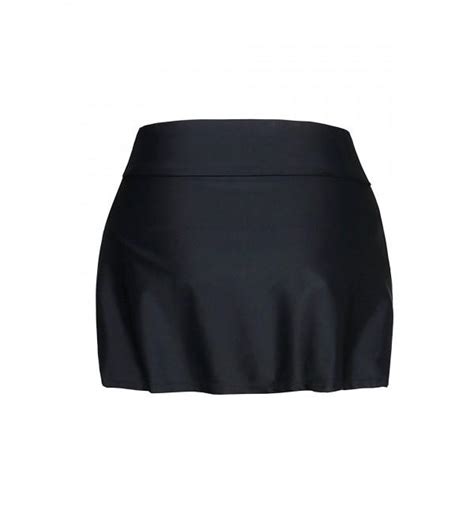 Women Swim Skirt Solid Color Waistband Skort Bikini Bottom Black C N T L