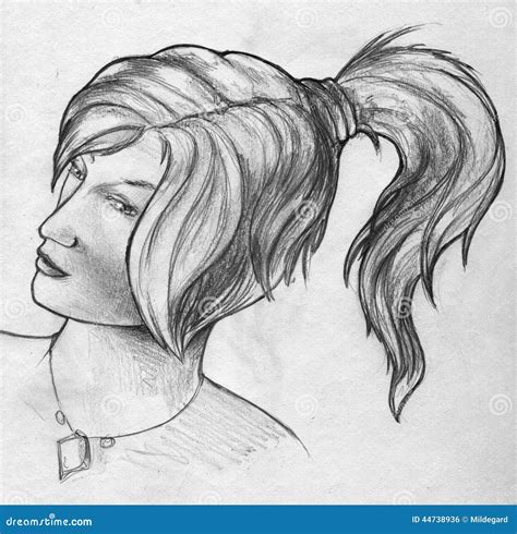 Girl With Ponytail Sketch Stock Illustration Illustration Of