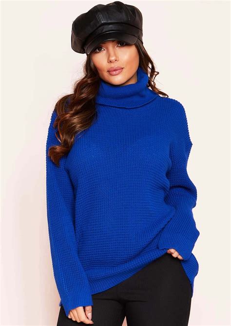 Harper Royal Blue Knit Roll Neck Jumper Roll Neck Jumpers Roll Neck