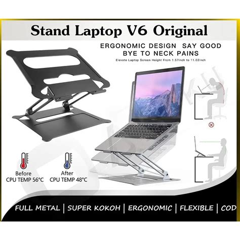 Jual Stand Laptop V6 Original Ori Full Metal Desain Ergonomis Fleksibel