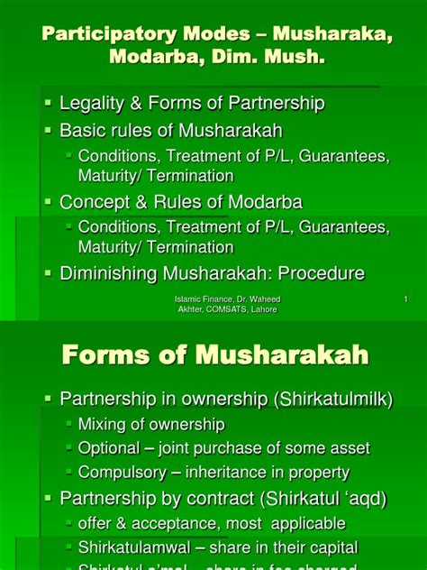 overview  musharaka  modarba rules  partnership islamic
