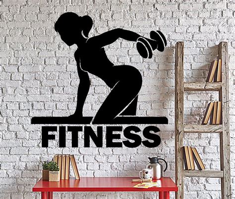 Wall Vinyl Decal Fitness Girl Gym Bodybuilding Sport Dumbbel Home Decor