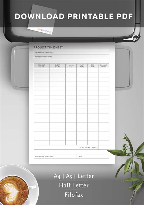 Download Printable Project Timesheet Template PDF