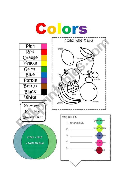 Colors ESL Worksheet By Jhansi