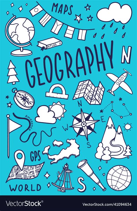 Geography symbols icons set school subject design Vector Image