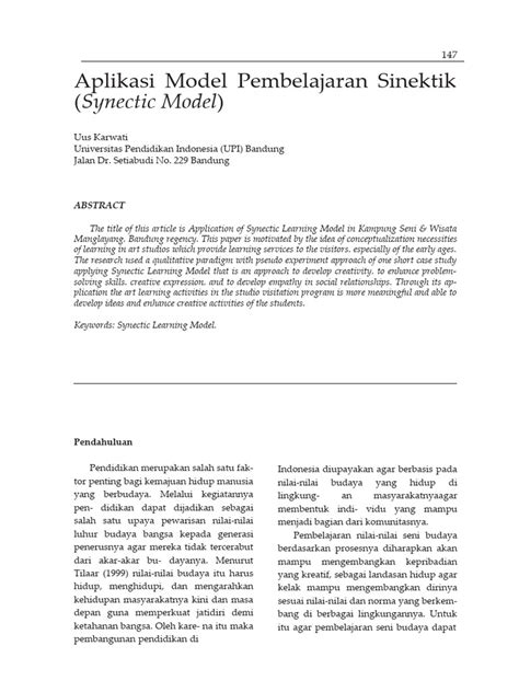 Aplikasi Model Pembelajaran Sinektik Synectic Mode | PDF