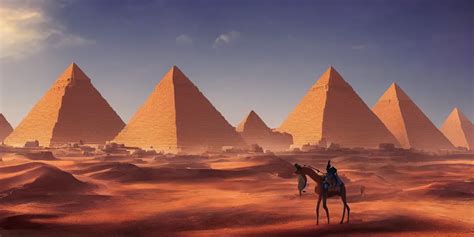 A Stunning Desert Landscape With Towering Pyramids By Stable