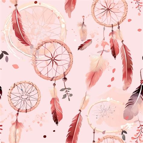 Premium Ai Image Seamless Watercolor Dream Catchers With Feathers On