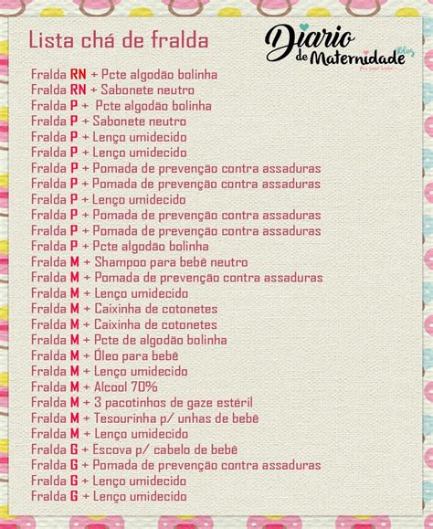 Lista De Chá De Fraldas Pronta - Lista De Chá De Fraldas Em Pdf - RETOEDU