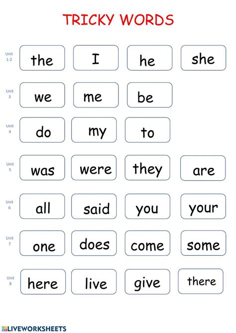 Tricky Words Worksheet For Kindergarten