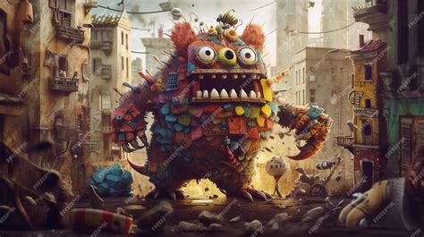 Premium Photo | A toy monster attacking a city digital art illustration