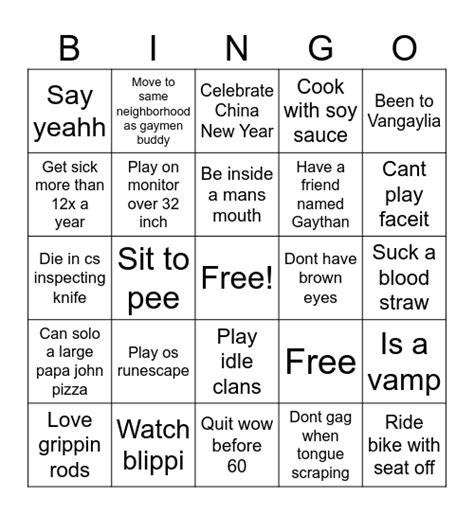 Gay Bingo Card