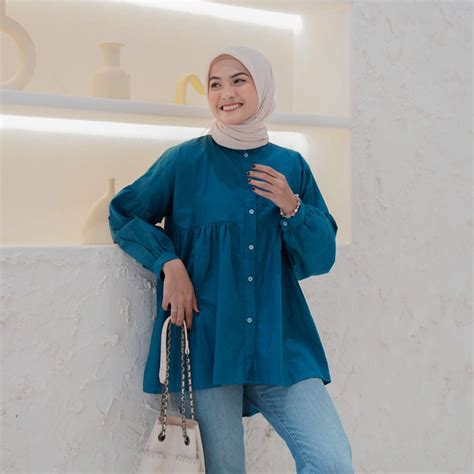 Jual Atasan Blouse Kemeja Serut Oversize Oversized Bumil Friendly Polos