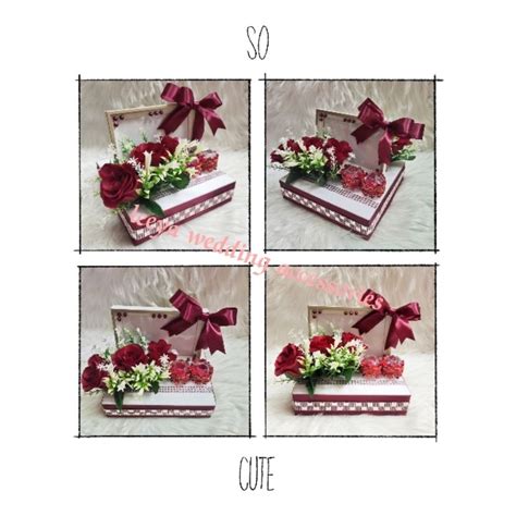 Gubahan Frame Mas Kahwin C W 2pc Bekas Cincin Maroon White Shopee