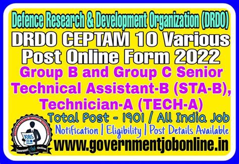 DRDO CEPTAM 10 2022 Various Post Online Form Check Details