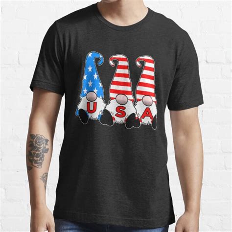 3 Cute Patriotic Gnomes American Flag Red White Blue USA T Shirt For