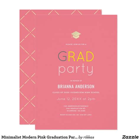 Minimalist Modern Pink Graduation Party Invitation Graduation Party Invitations Modern