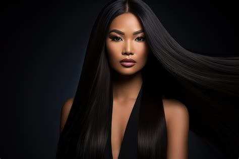 premium ai image asian woman  long strait hair advertising black