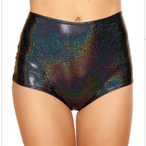 Rave Wonderland Shorts Black High Waist Holographic Booty Short Poshmark