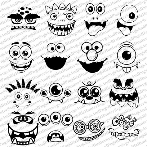 16 Monster Faces Outlines Cricut Svg Png Bundle Monsters Svg Monster