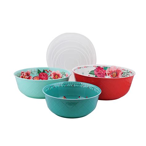 The Pioneer Woman Merry Meadow 6 Piece Embossed Melamine Serving Bowl Set With Lids